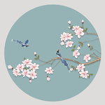 新中式圆形桃花花鸟工笔画背景图