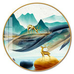 福禄双至麋鹿山水抽象装饰画