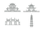 古建筑线描手绘矢量素材