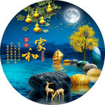 圆形石来运转轻奢麋鹿抽象装饰画