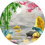 石来运转轻奢孔雀抽象圆形装饰画