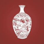 山水纹花瓶剪纸