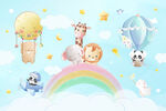 卡通彩虹气球可爱动物飞行员背景