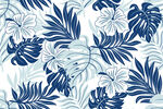 蓝白热带植物花纹图案