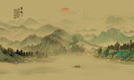 新中式古风国画山水背景墙壁画
