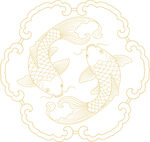 中式双锦鲤传统吉祥图案 矢量图