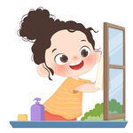 孩子做家务擦窗户打扫卫生插画