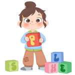 早教益智玩具字母积木卡通插画