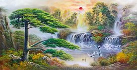 迎客松山水油画