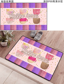 欧式复古咖啡杯厨房地垫