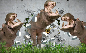 3D立体犀牛破墙而入电视背景墙