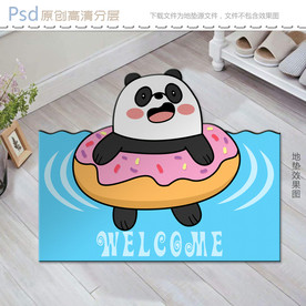 可爱卡通熊猫游泳地垫设计