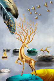 新中式轻奢麋鹿抽象装饰画