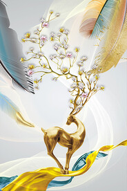 新中式轻奢麋鹿抽象装饰画