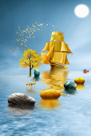 石来运转山水麋鹿抽象装饰画