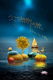 山水石来运转麋鹿装饰画晶瓷画