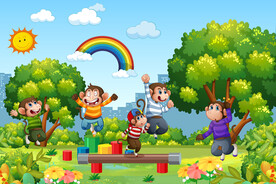 卡通猴子森林儿童背景墙