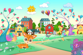 卡通鹿儿童背景墙