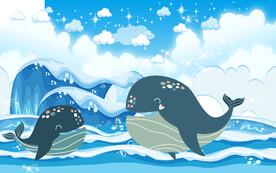 卡通鲸鱼海洋世界背景墙