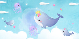 卡通鲸鱼背景墙画