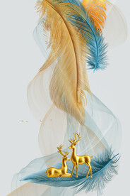 轻奢麋鹿羽毛抽象线条晶瓷画装饰