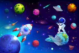 卡通外太空星球宇航员火箭背景墙