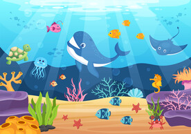 卡通海底世界可爱海豚珊瑚背景墙