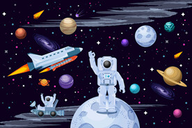 卡通太空星球宇航员火箭星空背景
