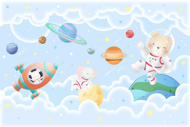 卡通宇航员外太空星球儿童背景墙