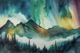 抽象水彩 北极光