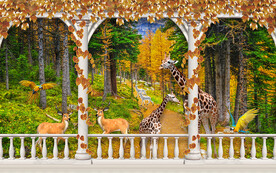 森林长廊长颈鹿电视背景墙
