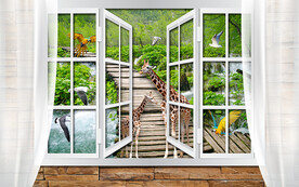 立体窗户长颈鹿电视背景墙