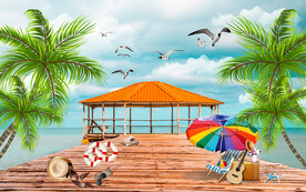 唯美栈桥沙滩电视背景墙