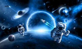 蓝色星球太空火箭宇航员宇宙背景