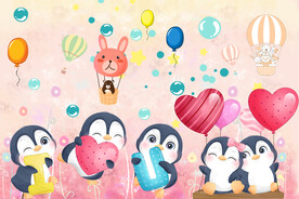 卡通企鹅背景墙墙