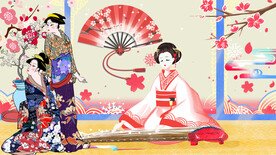 日本美女插画背景墙