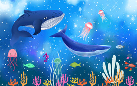 卡通鲸鱼海底世界
