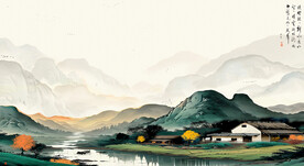 水墨青绿山水画