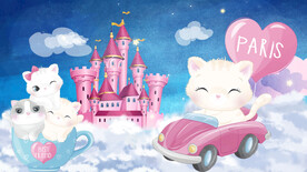 卡通城堡猫背景墙