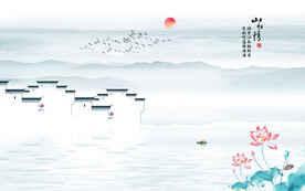 水墨江南水乡背景墙