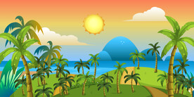 卡通海景日落风景