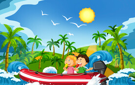 卡通海洋沙滩背景画