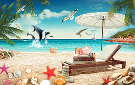 浪漫海岛沙滩海鸥电视背景墙