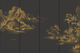 中式背景墙壁画 古典国画山水