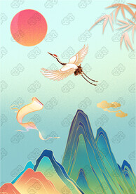 原创中国风国潮仙鹤手机壁纸