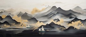 创意新中式金色山水装饰画