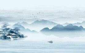 水墨江南水乡背景墙