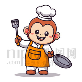 可爱卡通厨师小猴子