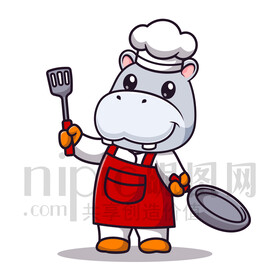 可爱卡通厨师河马