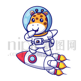 可爱卡通穿着宇航服的太空长颈鹿